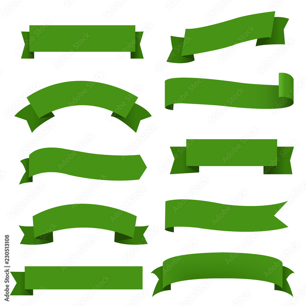 Big Green Ribbons Set White Background Big Green Ribbons Set White Background