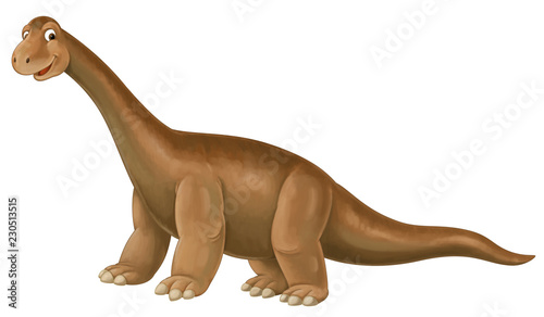 Tableau sur toile cartoon nature floral scene with hills and diplodocus - illustration for childre
