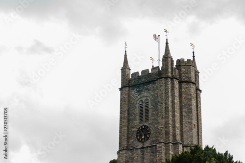View on the Tower of St Andrew's Church in Ashburton, south England on a cloudy day