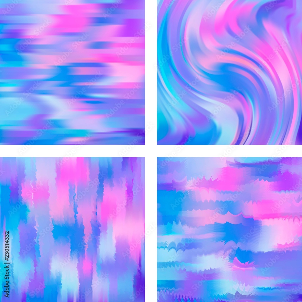 Fototapeta Set with abstract blurred backgrounds. Vector illustration. Modern geometrical backdrop. Abstract template. Pink, blue colors.