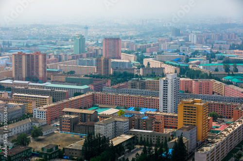 North Korea, Pyongyang - Panoramic shooting of the central part of North Korea's capital city Pyongyang 