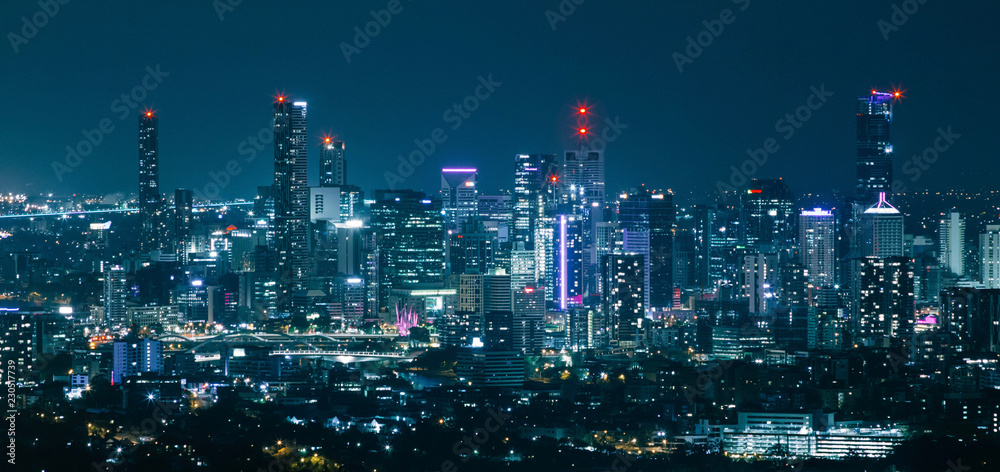 Brisbane night city skyline view