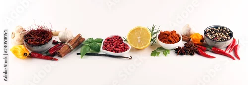 Panel kuchenny z motywem Spices and herbs on table. Food and cuisine ingredients.