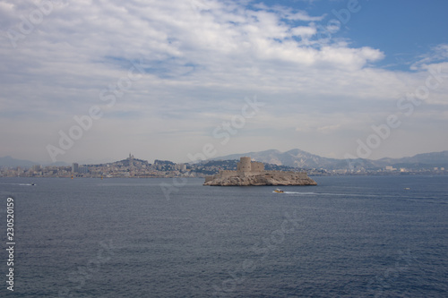 View on If Castle (Chateau d'If) and Marseille.
