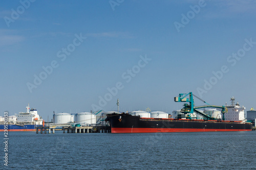 a chemical cargo port with ships in it