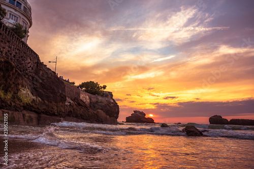 Sunset view of the grande beach in Biarritz  France .