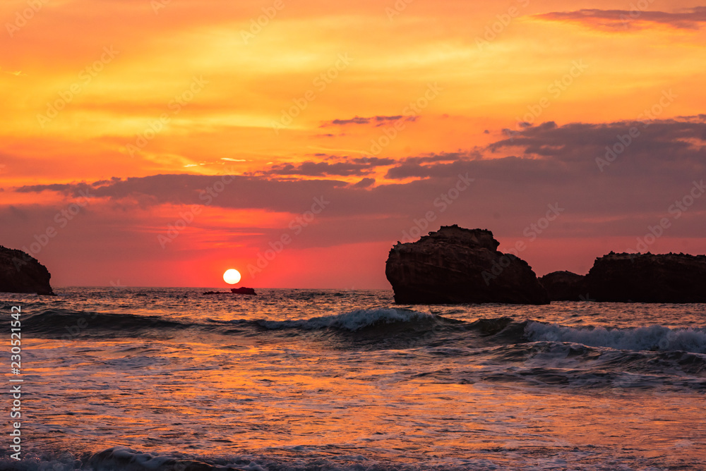 Sunset view of the grande beach in Biarritz, France . Sunset view of the grande beach in Biarritz, France .