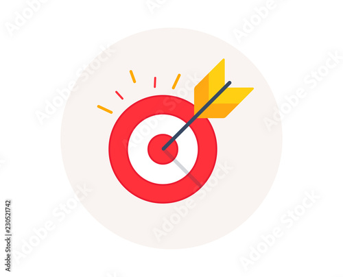 Target goal icon. Marketing targeting strategy symbol. Aim target with arrow sign. Archery or goal strategy. Colorful icon in circle button. Marketing vector