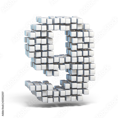 White voxel cubes font Number 9 NINE 3D