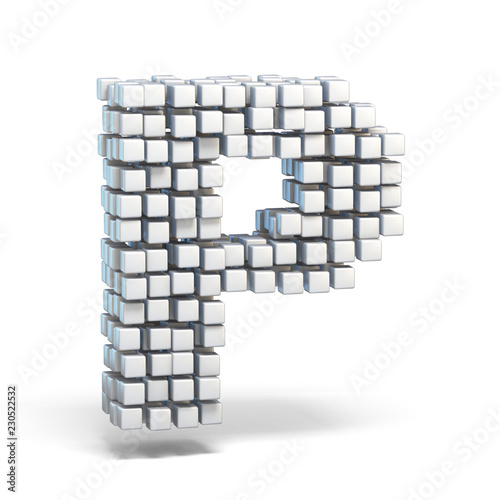White voxel cubes font Letter P 3D