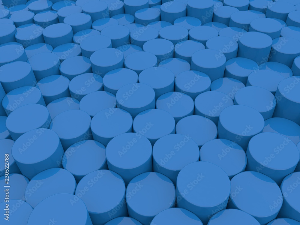 Fototapeta premium Abstract background of blue cylinders. 3d rendering illustration.