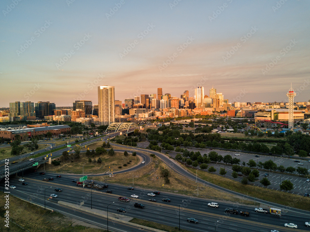 Aerial drone photo - City of Denver Colorado at Sunset