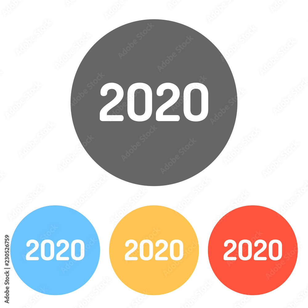2020 number icon. Happy New Year. Set of white icons on colored circles 2020 number icon. Happy New Year. Set of white icons on colored circles