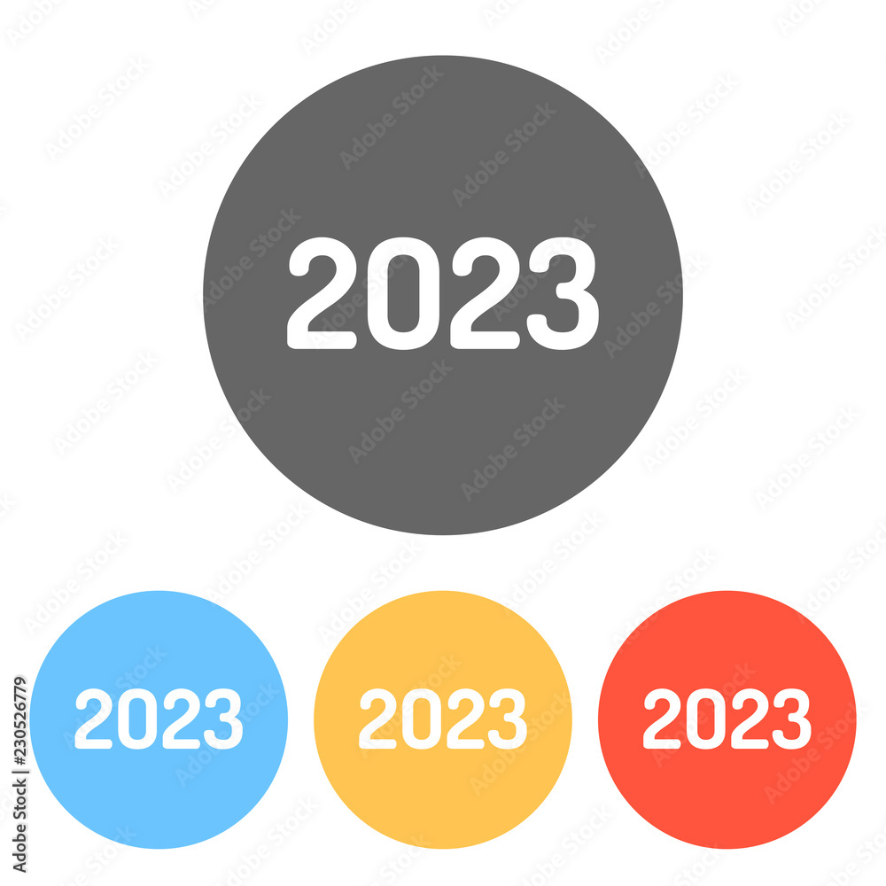 2023 number icon. Happy New Year. Set of white icons on colored circles 2023 number icon. Happy New Year. Set of white icons on colored circles
