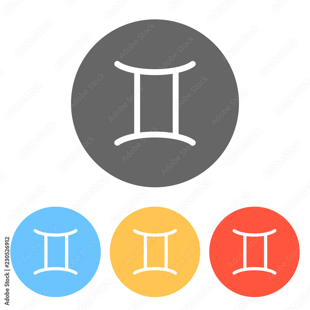 Astrological sign. Gemini simple icon. Set of white icons on colored circles Astrological sign. Gemini simple icon. Set of white icons on colored circles
