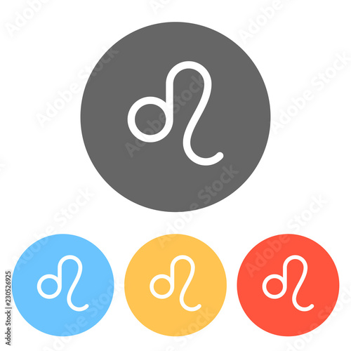 Astrological sign. Leo simple icon. Set of white icons on colored circles