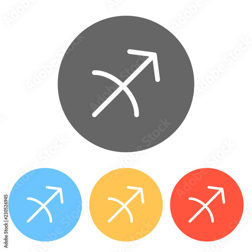 Astrological sign. Sagittarius simple icon. Set of white icons on colored circles