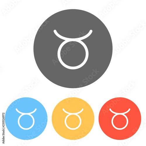 Astrological sign. Taurus simple icon. Set of white icons on colored circles