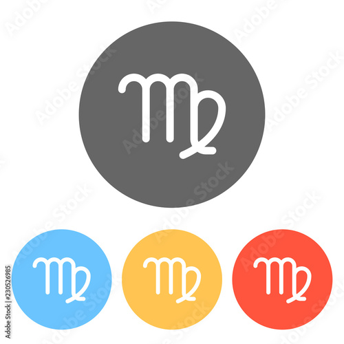 Astrological sign. Virgo simple icon. Set of white icons on colored circles