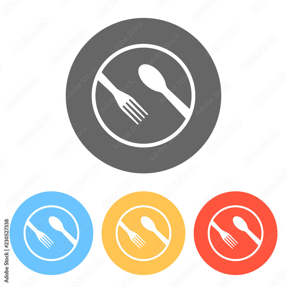 food tools. fork and spoon. Set of white icons on colored circles food tools. fork and spoon. Set of white icons on colored circles
