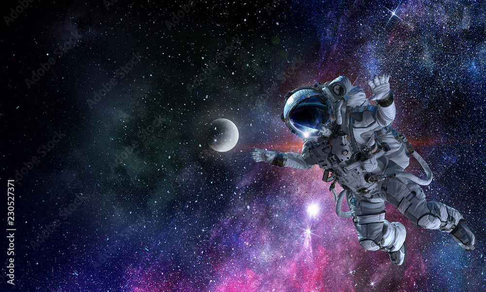 Fototapeta premium Astronaut on space mission. Mixed media