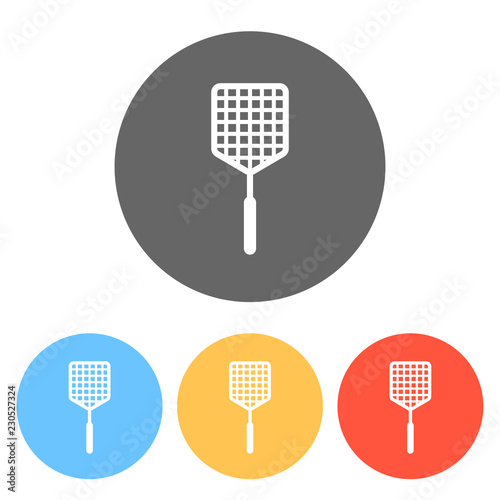 Fly swatter icon. Set of white icons on colored circles