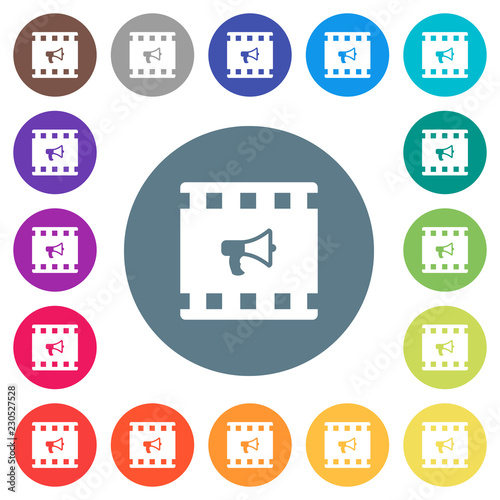 Movie director flat white icons on round color backgrounds