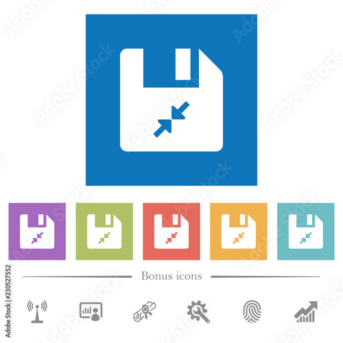 Compress file flat white icons in square backgrounds