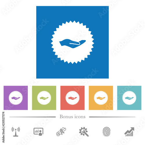 Hand in sticker flat white icons in square backgrounds