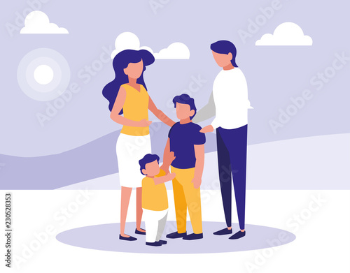 cute family with lanscape icon