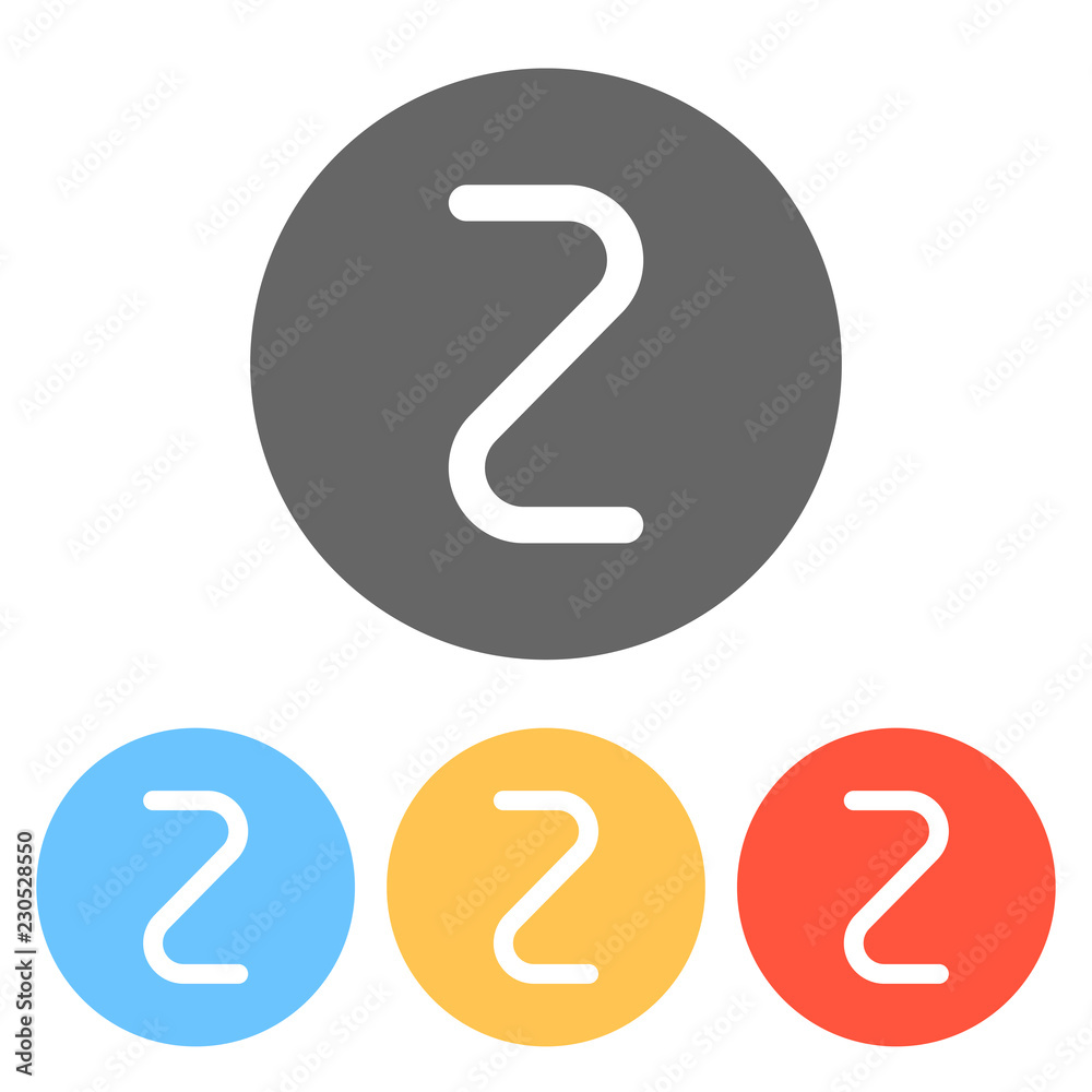 Naklejka premium Number two, numeral, simple letter. Set of white icons on colore