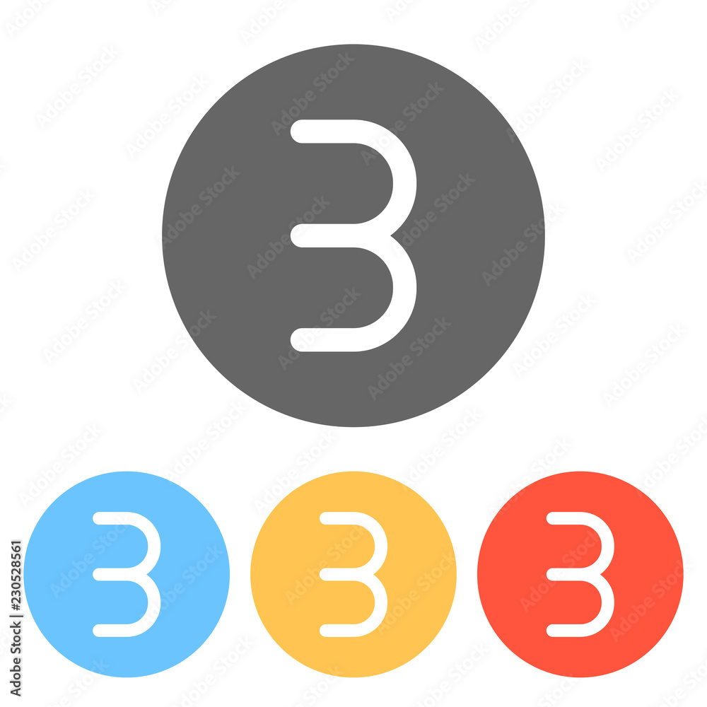 Obraz premium Number three, numeral, simple letter. Set of white icons on colo