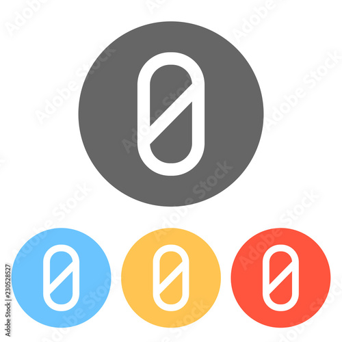 Number zero, numeral, simple letter. Set of white icons on color