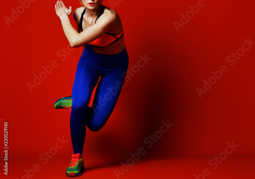 Young girl runner in silhouette isolated on white background. 