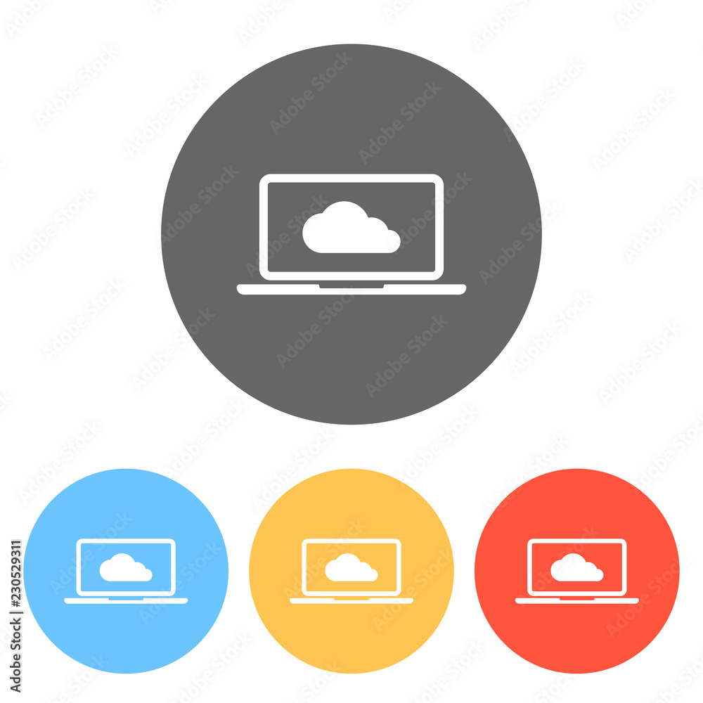 Cloud technology, software. Laptop and cloud. Set of white icons Cloud technology, software. Laptop and cloud. Set of white icons