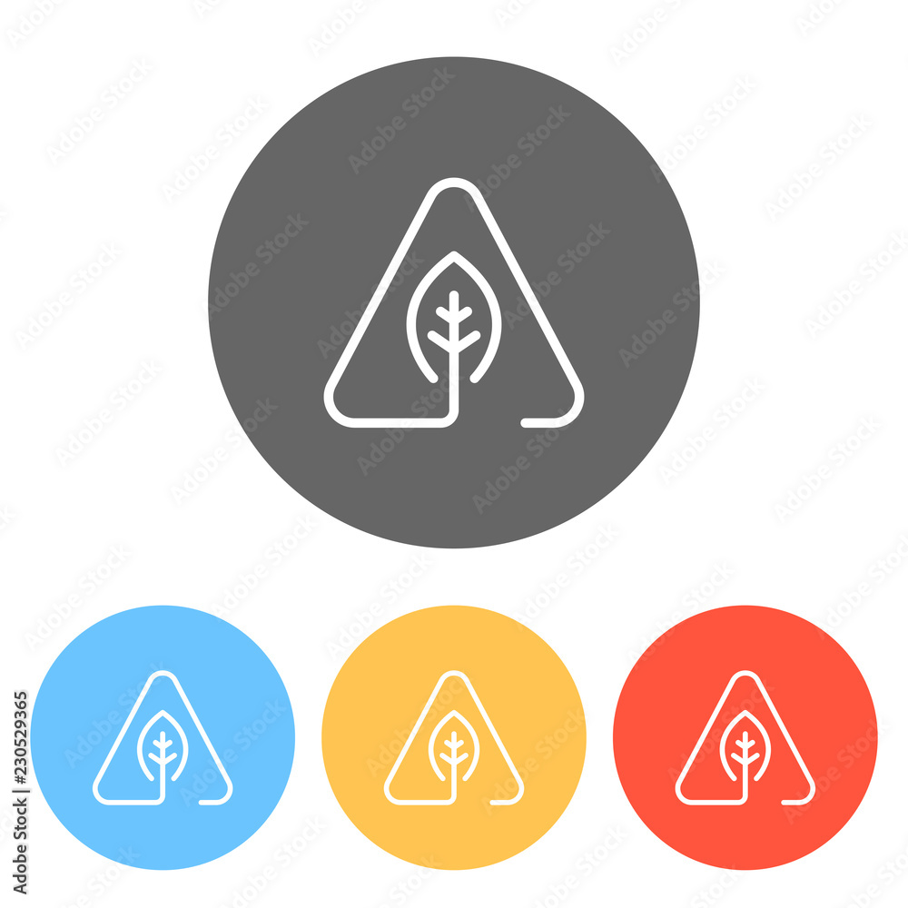 eco leaf in warning triangle. problem with ecology. linear symbo eco leaf in warning triangle. problem with ecology. linear symbo