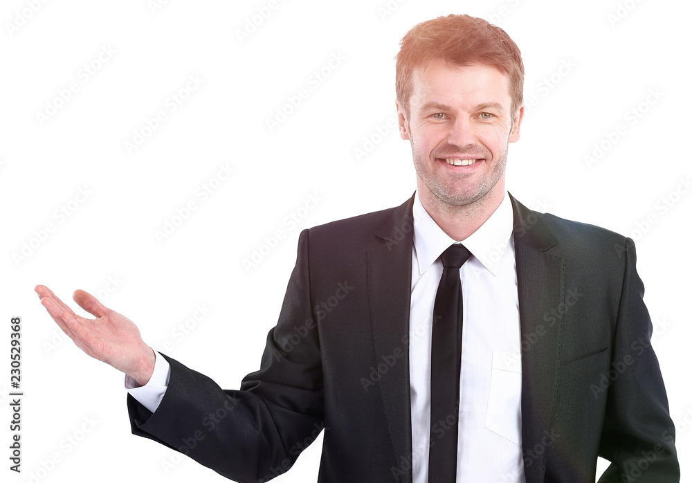 smiling businessman pointing copy space. smiling businessman pointing copy space.