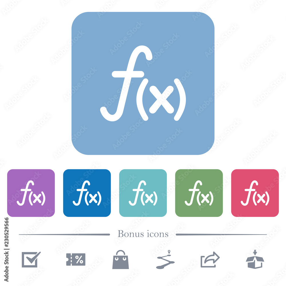 Function flat icons on color rounded square backgrounds Function flat icons on color rounded square backgrounds