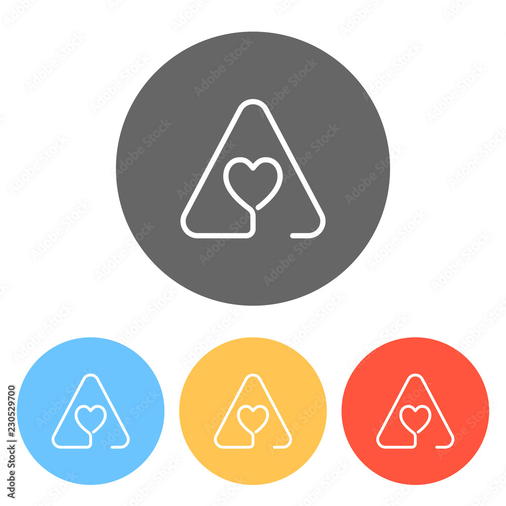 Heart in warning triangle. Linear icon with thin outline. One li Heart in warning triangle. Linear icon with thin outline. One li