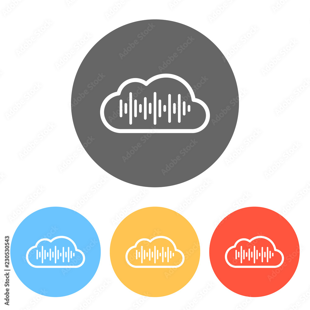 Simple icon with cloud and sound equalizer wave. Thin outline. S Simple icon with cloud and sound equalizer wave. Thin outline. S