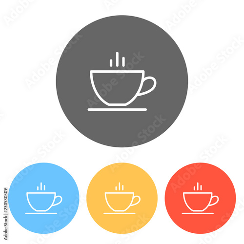 Simple cap of coffee or tea. Linear icon with thin outline. Set