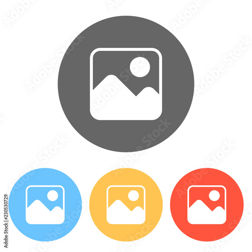 Simple picture icon. Set of white icons on colored circles