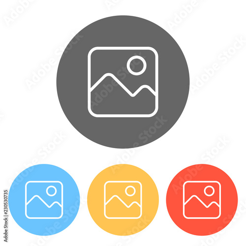 Simple picture icon. Linear symbol, thin outline. Set of white i