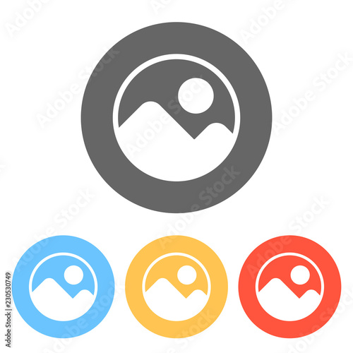 Simple picture icon. Set of white icons on colored circles