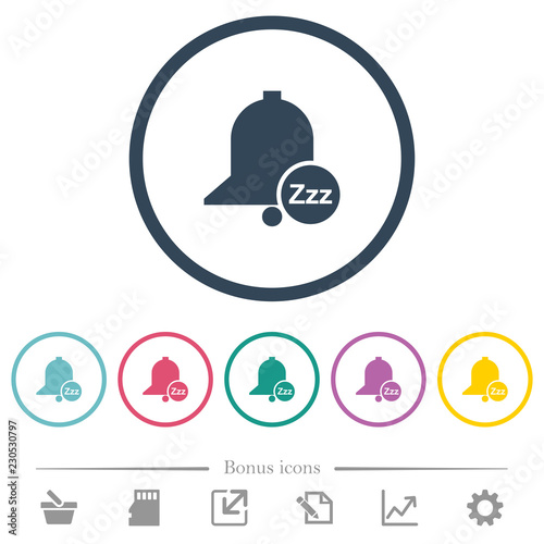 Reminder snooze flat color icons in round outlines