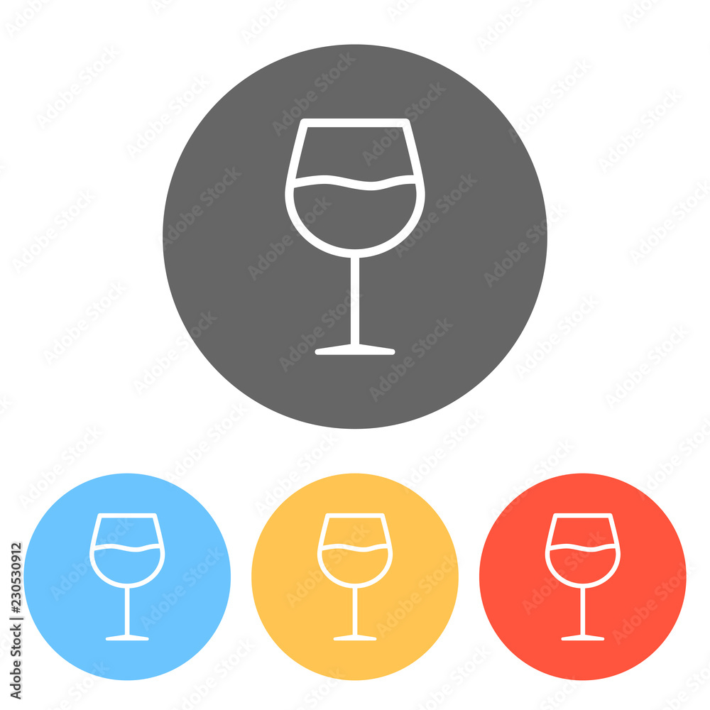 Wine glass. Linear, thin outline. Set of white icons on colored Wine glass. Linear, thin outline. Set of white icons on colored