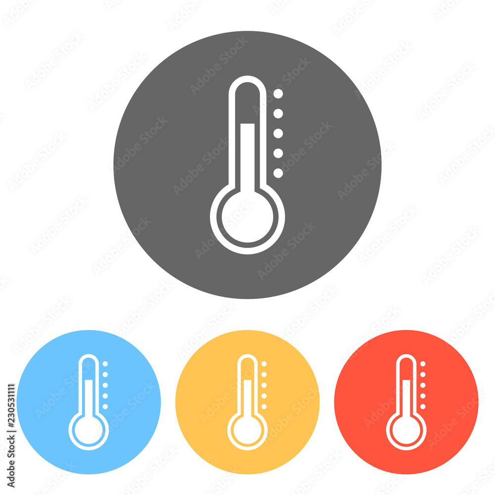 Simple thermometer icon. Set of white icons on colored circles