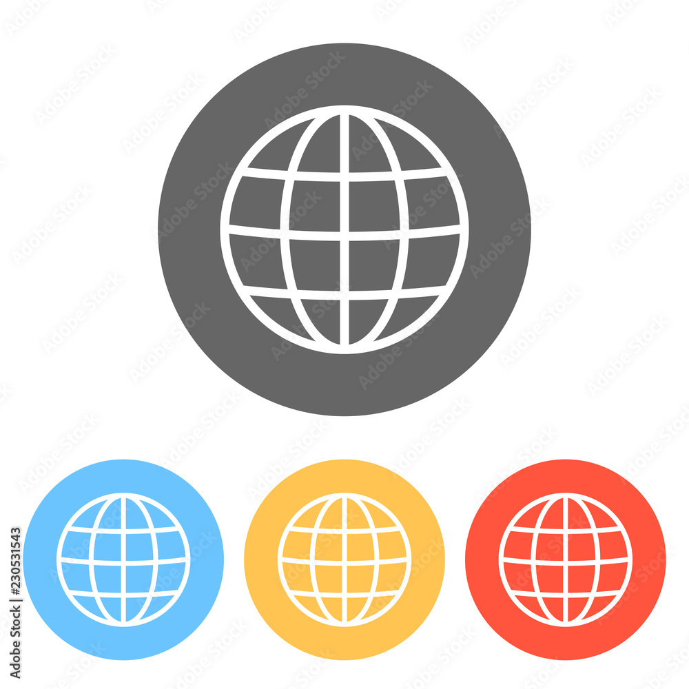 Simple globe icon. Linear, thin outline. Set of white icons on c Simple globe icon. Linear, thin outline. Set of white icons on c