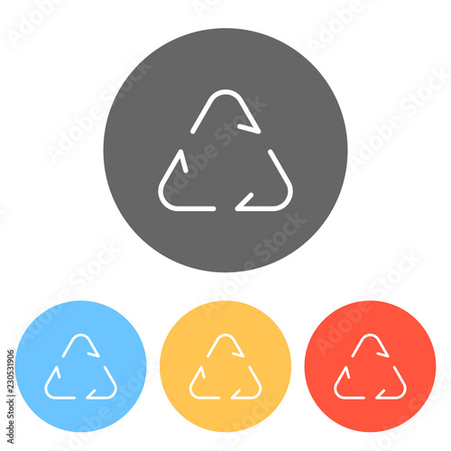 Recycle or reuse icon. Thin arrows, linear style. Set of white i