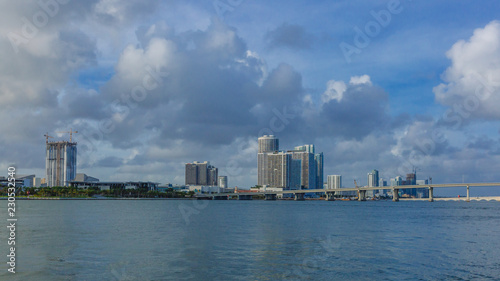 Buildings by water in Biscayne Bay near Miami  Florida  USA